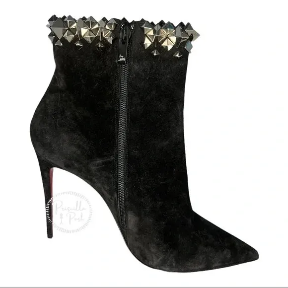 NWT Christian Louboutin Firmamma Suede Spike Red Sole Booties Black Ankle Boot 40