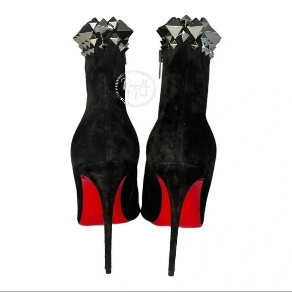 NWT Christian Louboutin Firmamma Suede Spike Red Sole Booties Black Ankle Boot 40