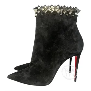 NWT Christian Louboutin Firmamma Suede Spike Red Sole Booties Black Ankle Boot 40