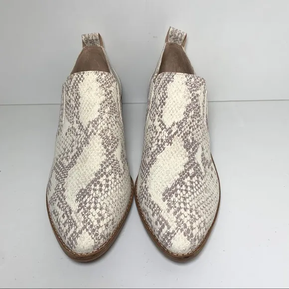 NWT Lucky Brand Lenci Snakeskin Leather Ankle Heel Booties White Grey 7.5