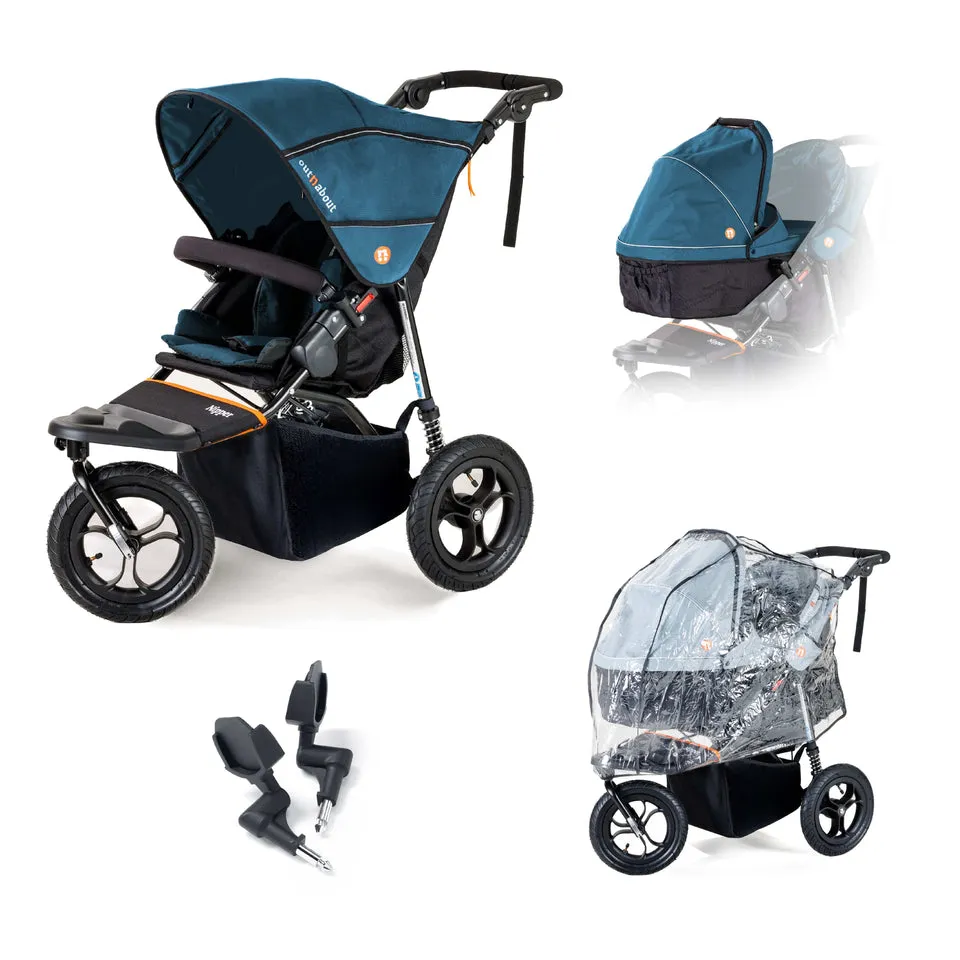 Out n About Single Nipper V5 New Parent Starter Bundle - Highland Blue - Please allow 7 days for delivery