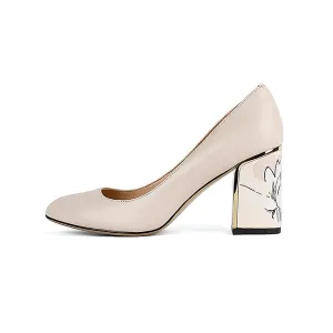 Party Women's Pumps Comfortable Unique Print Design Square Heel High Quality Genuine Leather Shoes Shallow Pumps