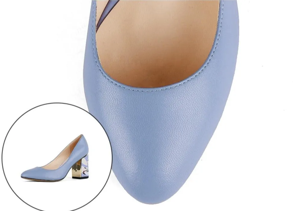 Party Women's Pumps Comfortable Unique Print Design Square Heel High Quality Genuine Leather Shoes Shallow Pumps