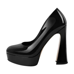 Patent Leather Platform Chunky Heel Pumps