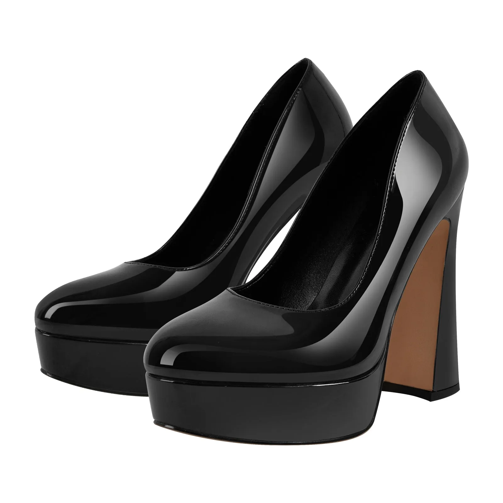 Patent Leather Platform Chunky Heel Pumps