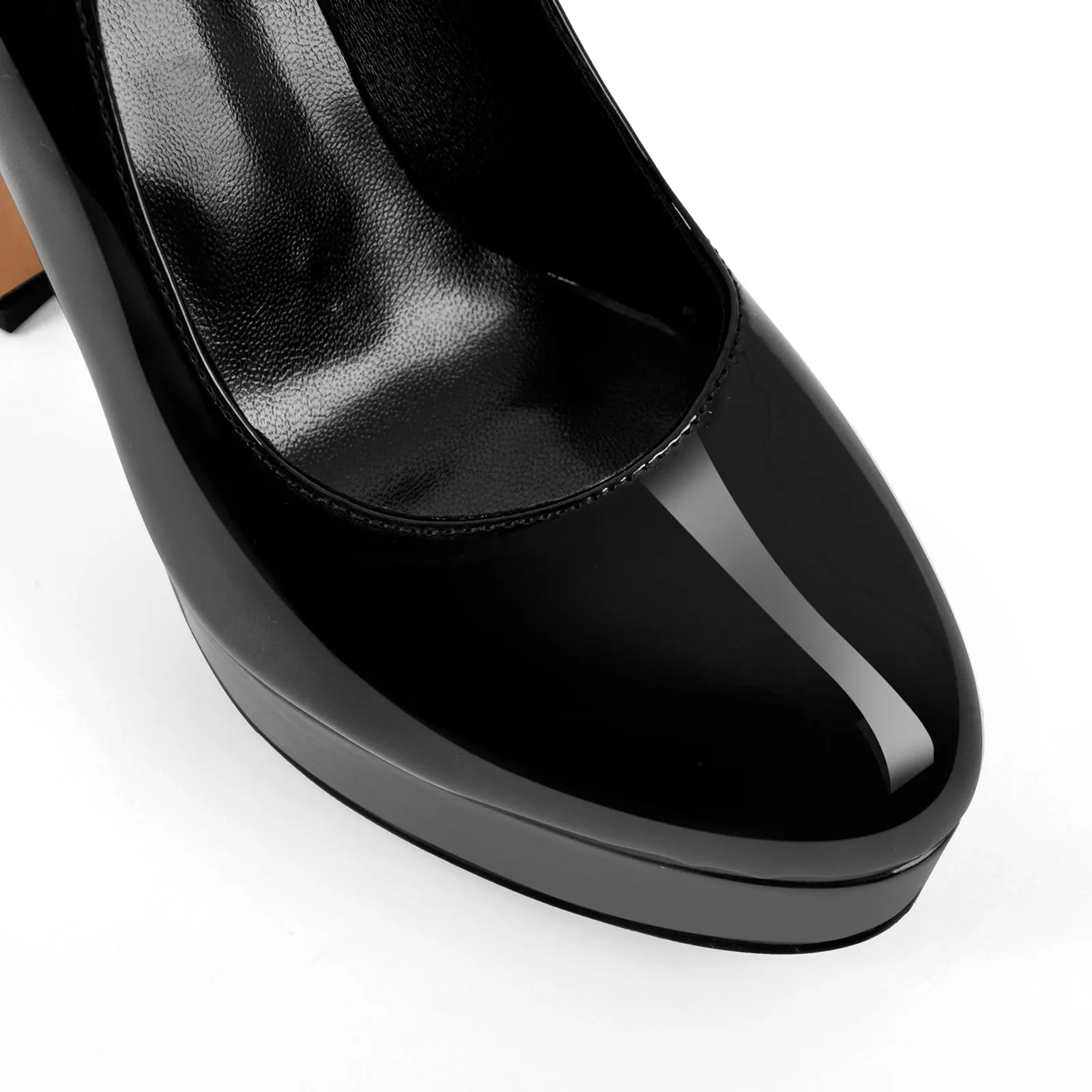 Patent Leather Platform Chunky Heel Pumps