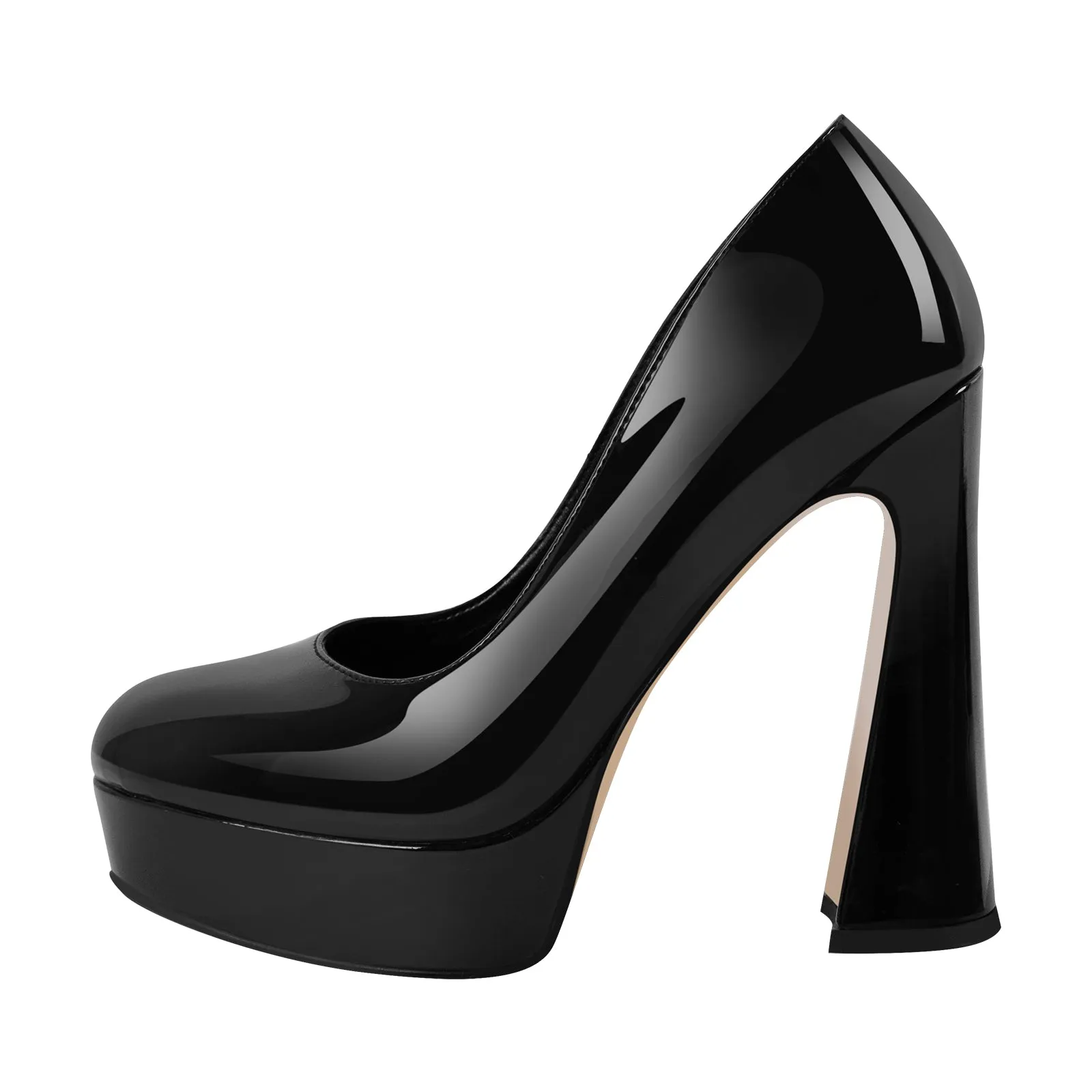 Patent Leather Platform Chunky Heel Pumps