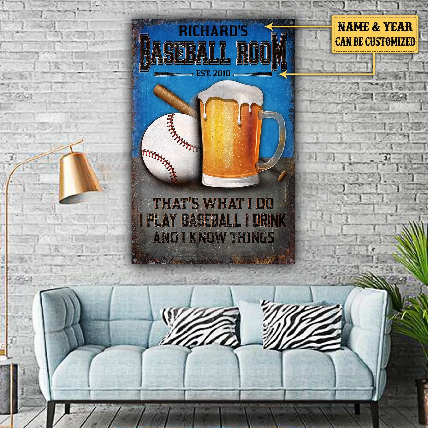Personalized Baseball Room That's What I Do I Play Baseball I Drink And I Know Things Metal Sign