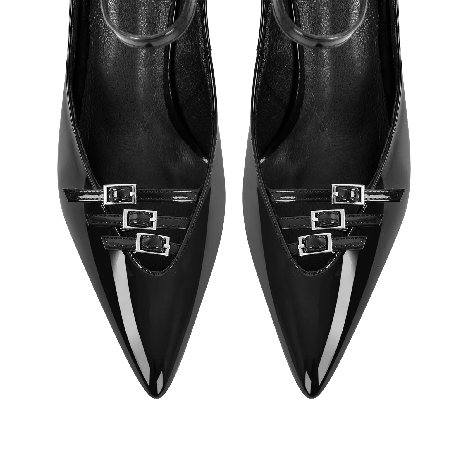 Pointed Toe Multi-Buckle Ankle Strap Stiletto Pumps