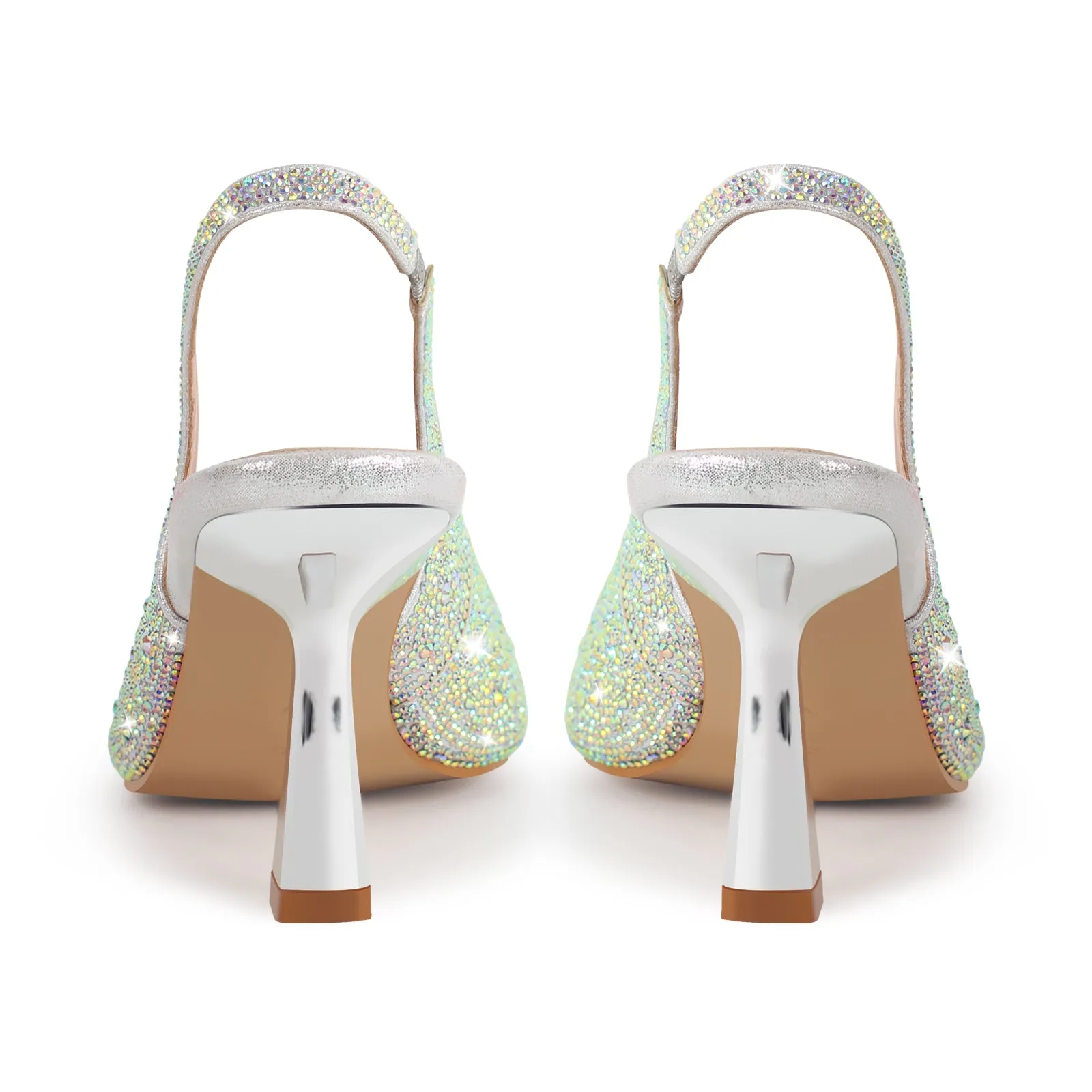Pointed Toe Rhinestone Kitten Heel Slingback Pumps