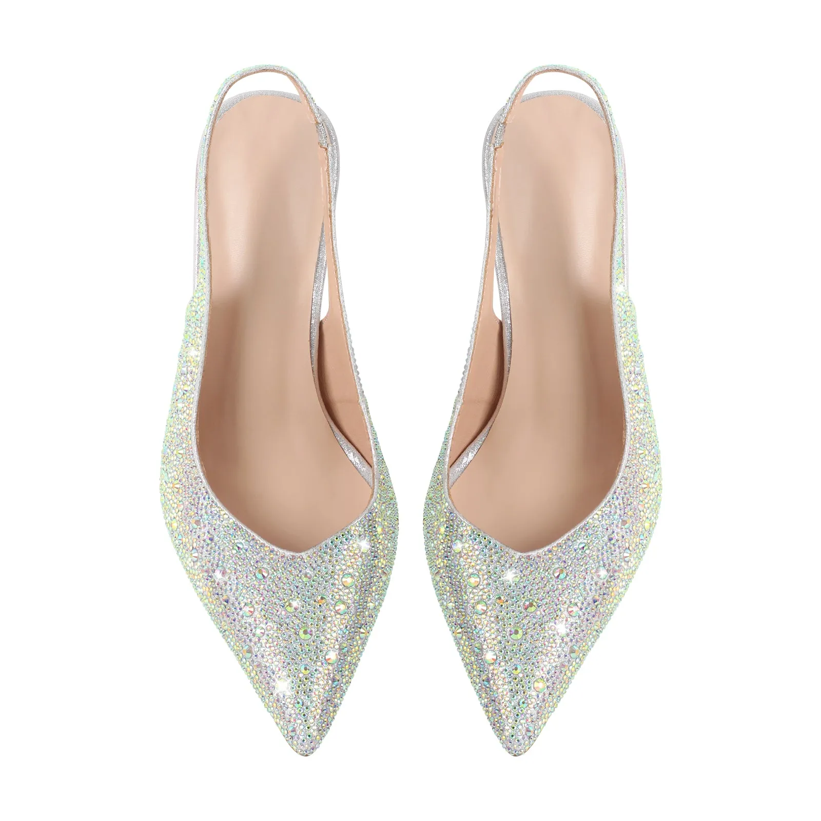 Pointed Toe Rhinestone Kitten Heel Slingback Pumps