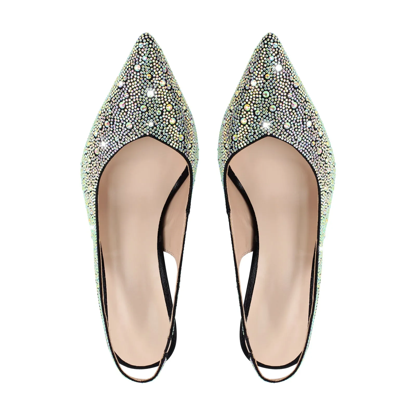 Pointed Toe Rhinestone Kitten Heel Slingback Pumps