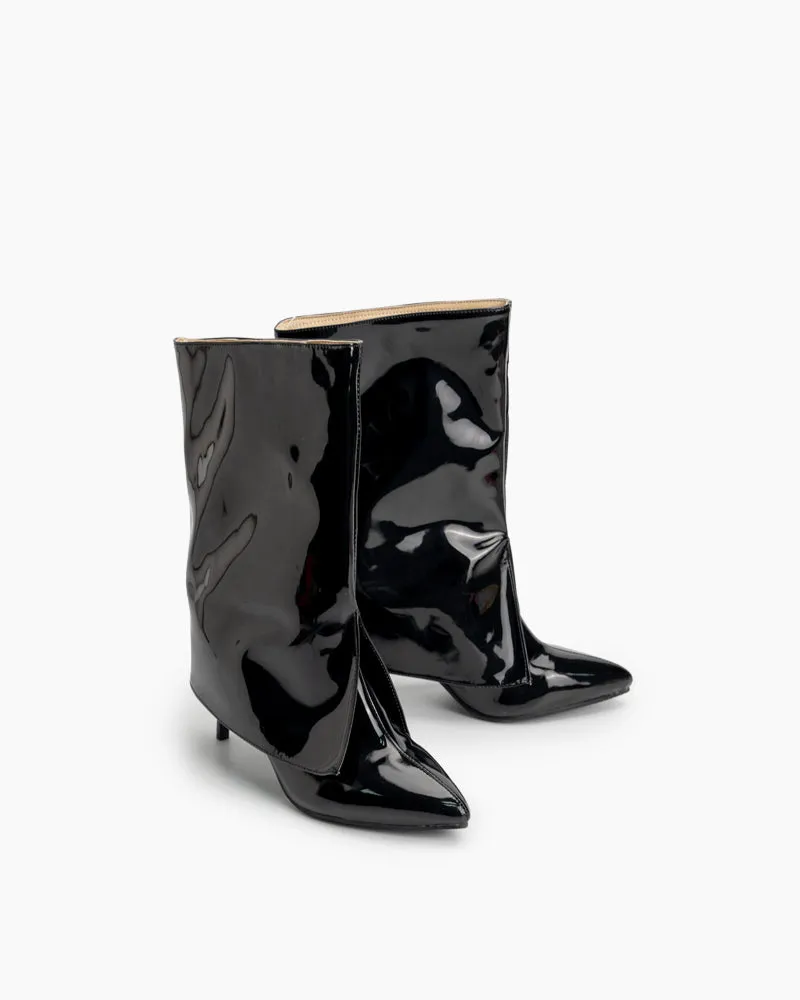 Pointed Toe Stiletto Patent Leather Ankle Boots