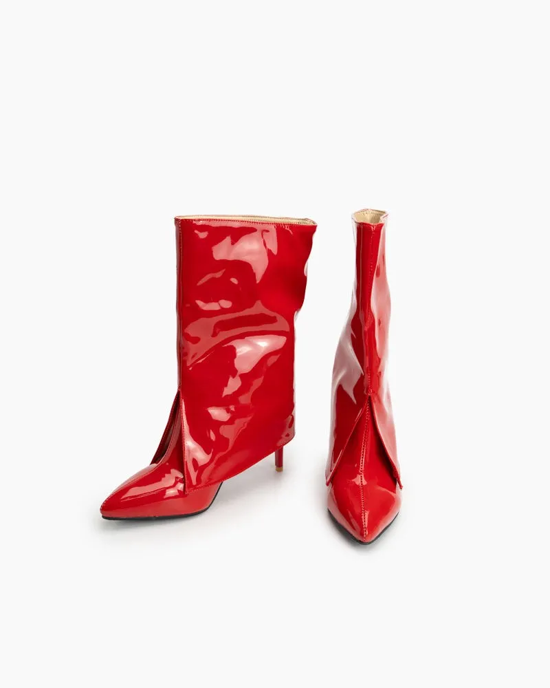 Pointed Toe Stiletto Patent Leather Ankle Boots