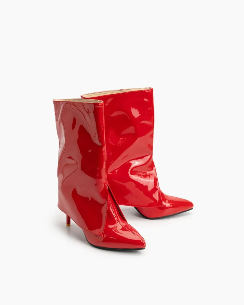 Pointed Toe Stiletto Patent Leather Ankle Boots