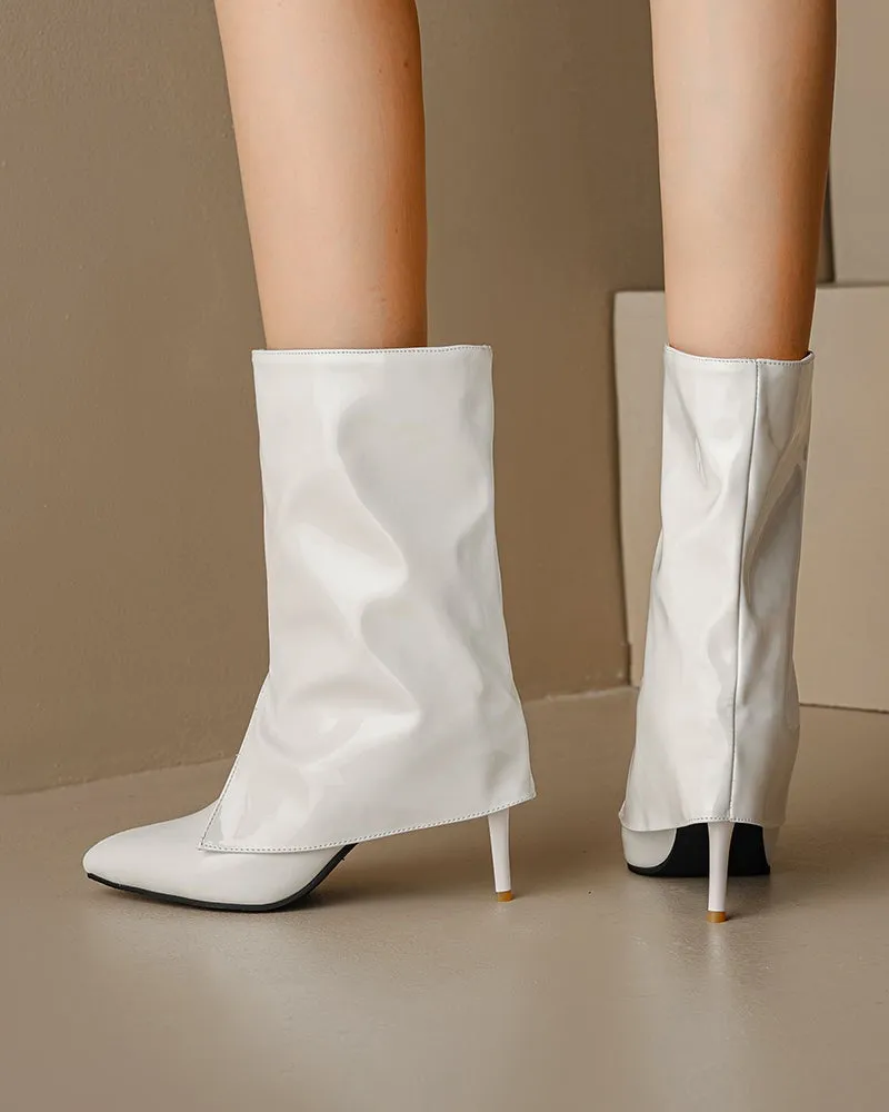 Pointed Toe Stiletto Patent Leather Ankle Boots