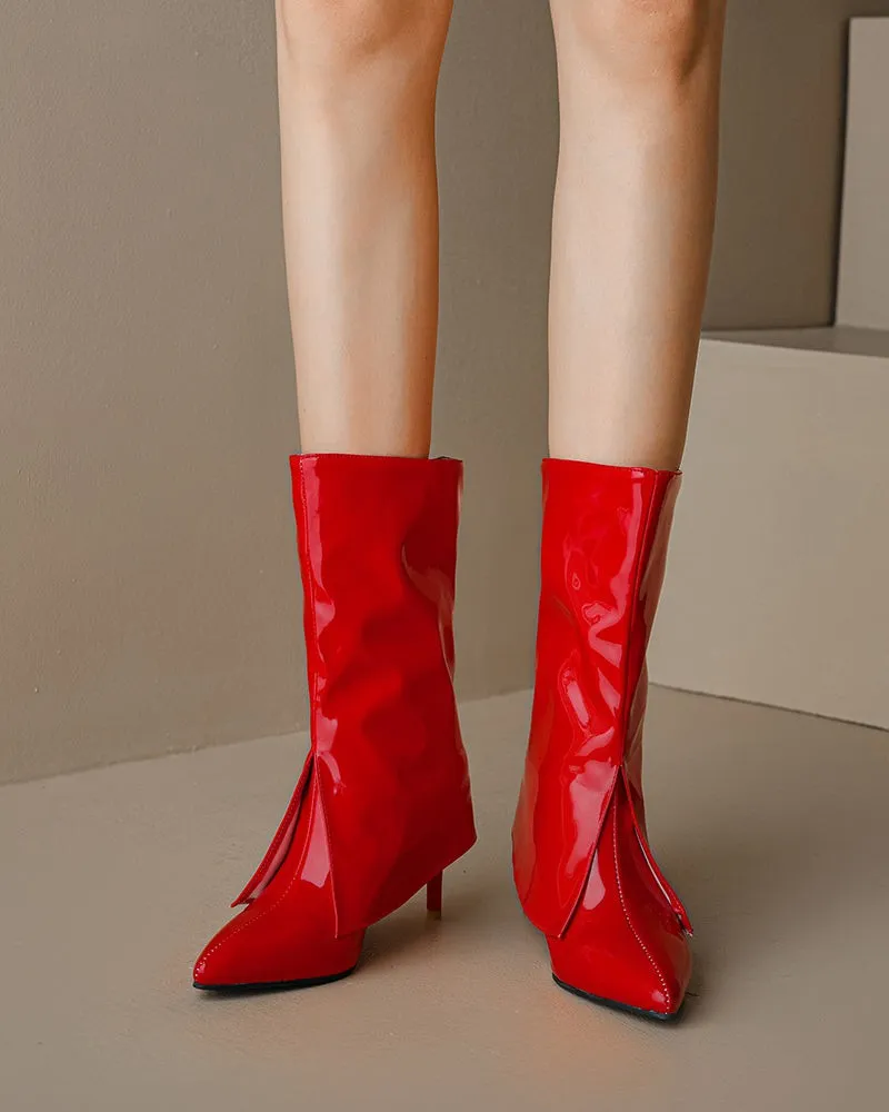Pointed Toe Stiletto Patent Leather Ankle Boots