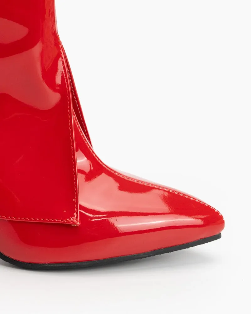 Pointed Toe Stiletto Patent Leather Ankle Boots