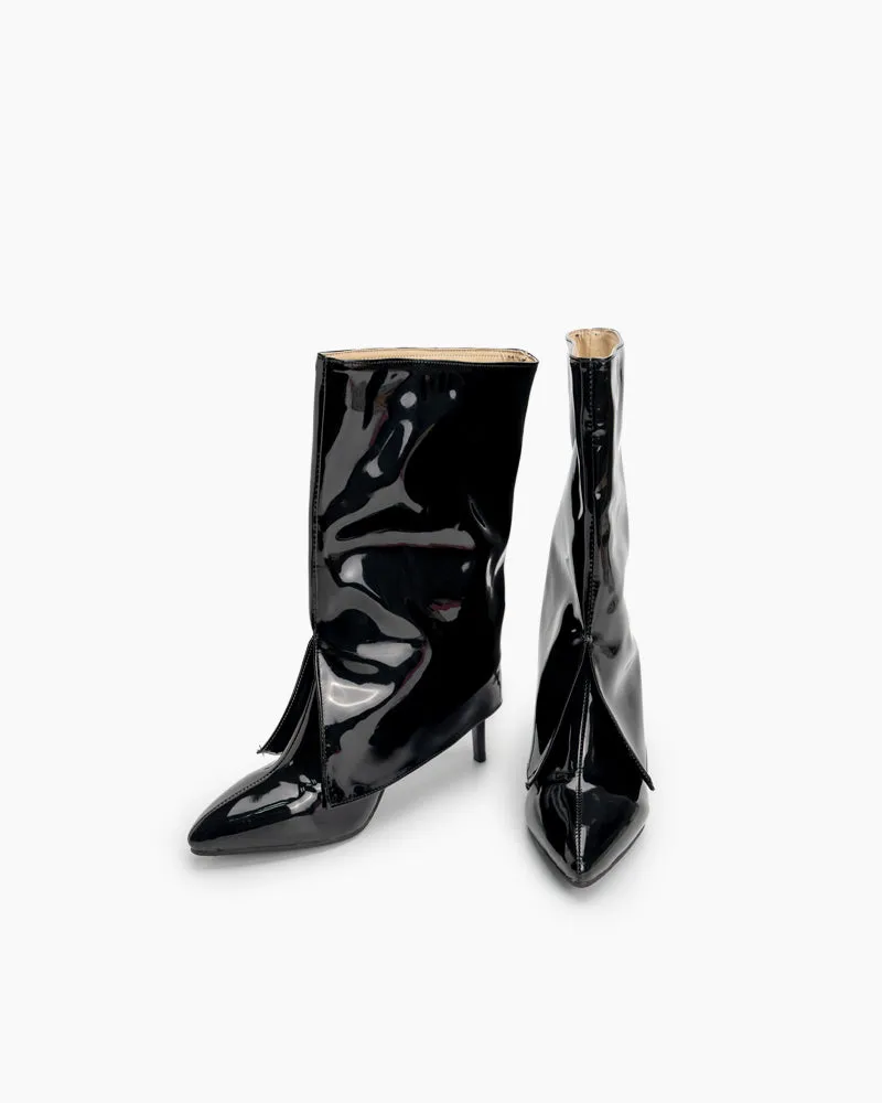 Pointed Toe Stiletto Patent Leather Ankle Boots
