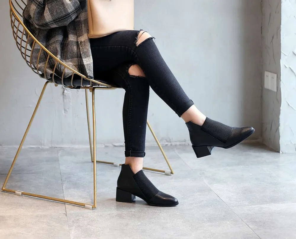Popular chelsea boots solid classic oxford pointed toe slip on soft genuine leather spring shoes brand concise ankle boots