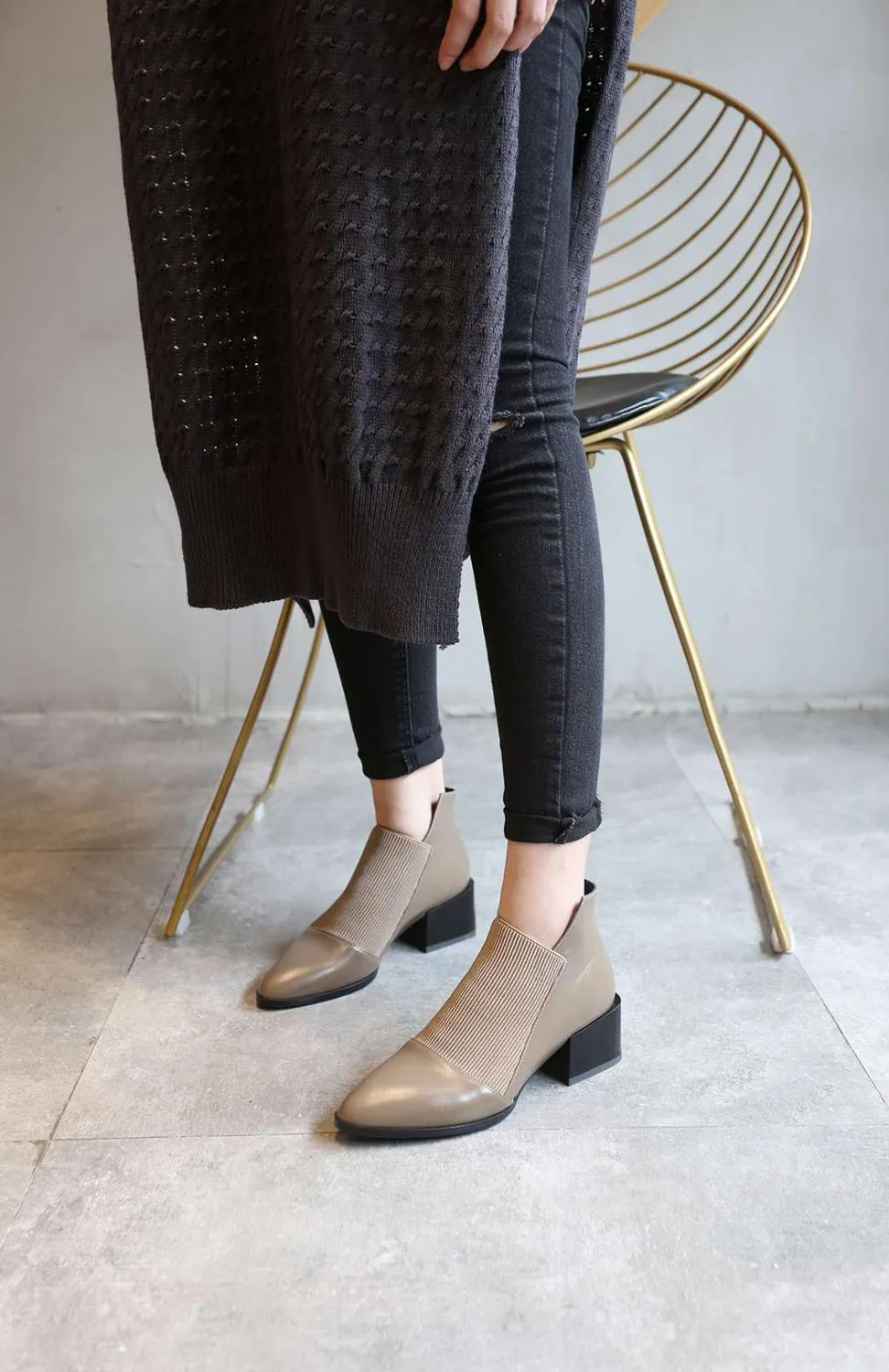 Popular chelsea boots solid classic oxford pointed toe slip on soft genuine leather spring shoes brand concise ankle boots