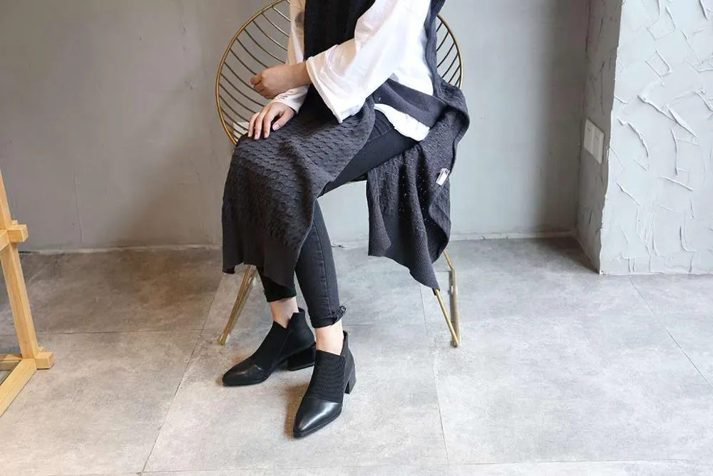 Popular chelsea boots solid classic oxford pointed toe slip on soft genuine leather spring shoes brand concise ankle boots