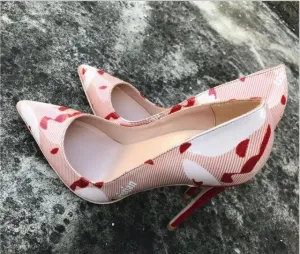 Red Printed Patent High Heel Shoes Woman 12cm Sexy Pumps Shoes  Pointed Toe Slip-on Shoes Night Club Wearing Pigalle