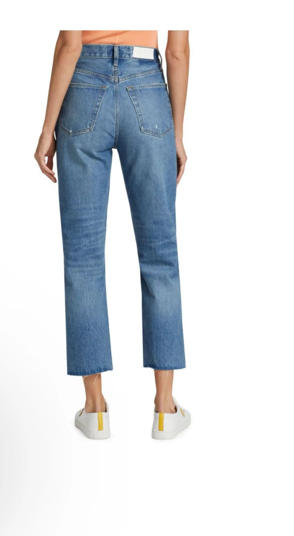 Re/Done 70's Straight Sanded Blue Raw Hem Jeans