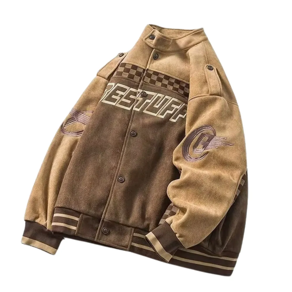 Retro Suede Embroidered Racing Jacket