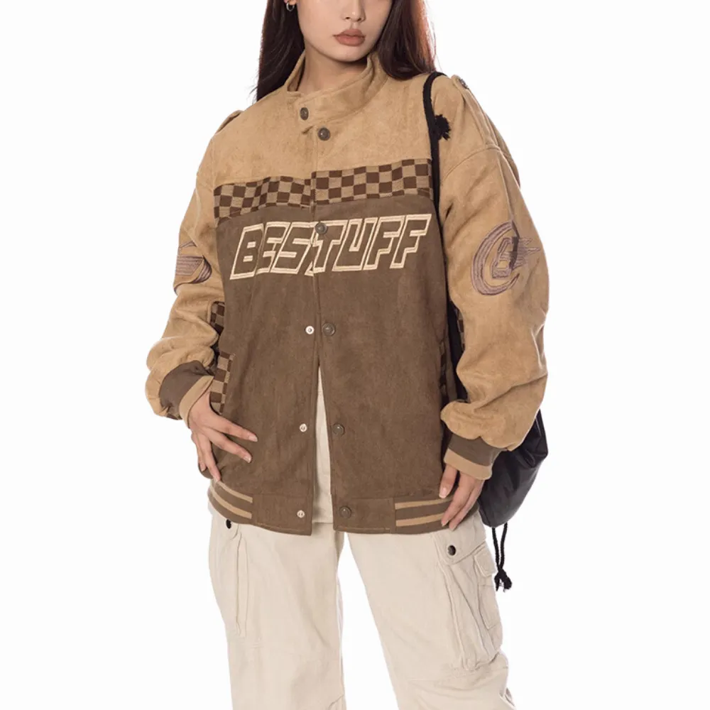 Retro Suede Embroidered Racing Jacket