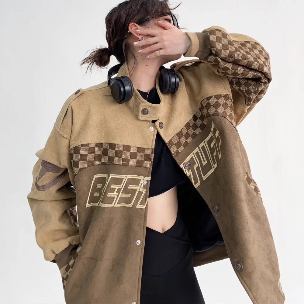 Retro Suede Embroidered Racing Jacket