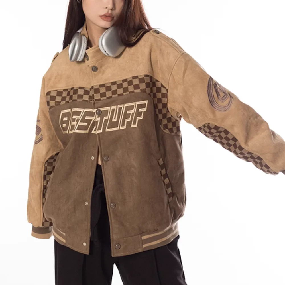Retro Suede Embroidered Racing Jacket