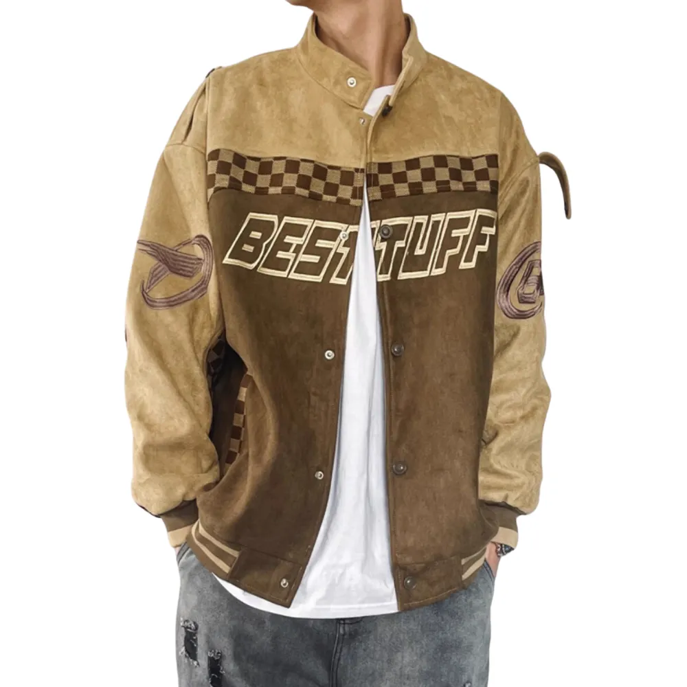 Retro Suede Embroidered Racing Jacket