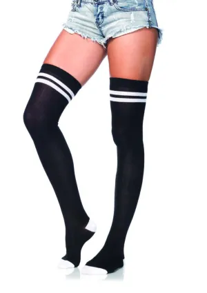Ribbed athletic thigh highs in BLACK/WHITE