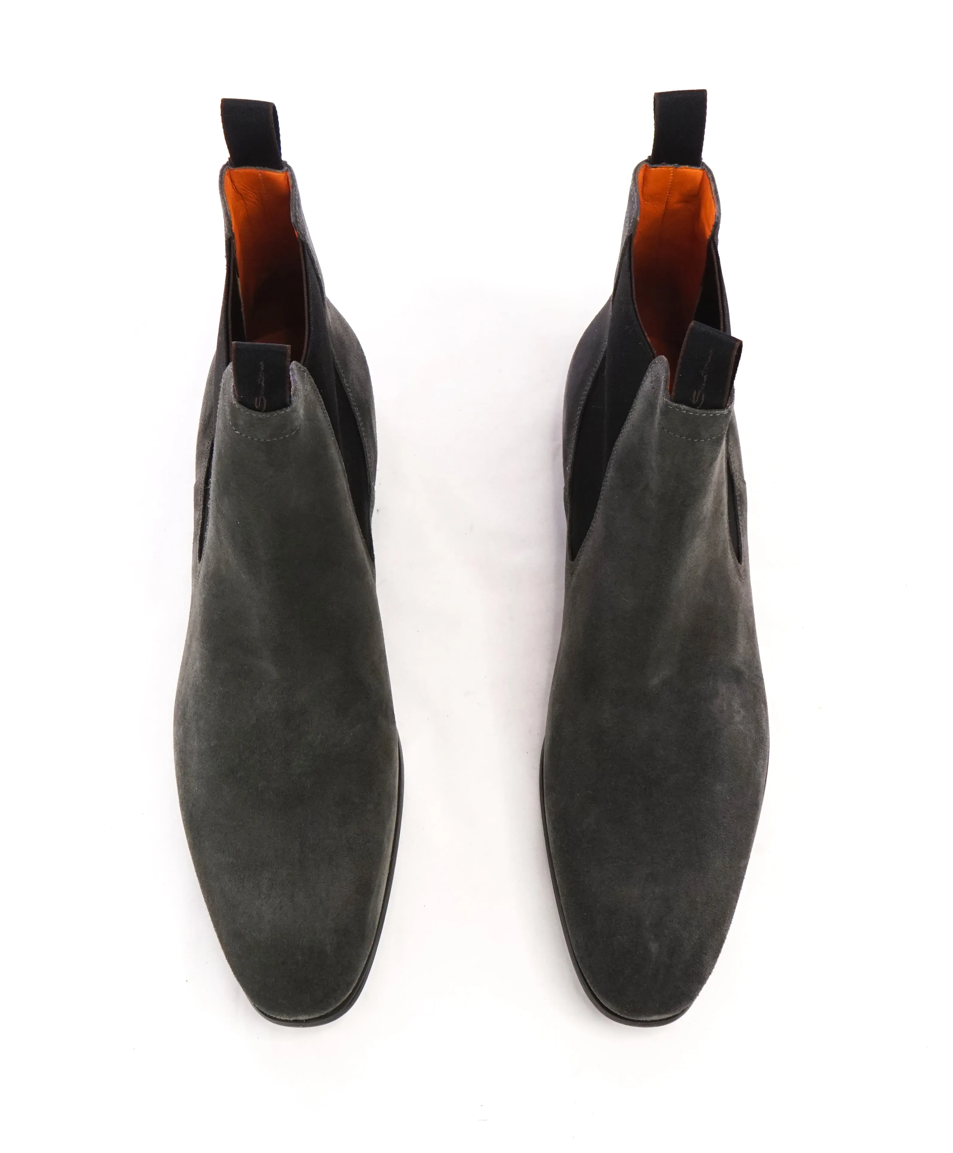 SANTONI - Gray Suede Ankle Chelsea Boot W Logo Sole & Straps - 12