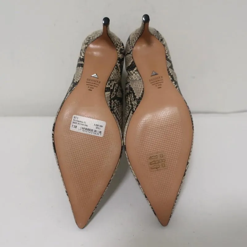 Schutz Bette Booties Beige Snake-Embossed Leather Size 7.5 Ankle Boots NEW