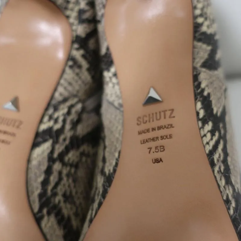 Schutz Bette Booties Beige Snake-Embossed Leather Size 7.5 Ankle Boots NEW