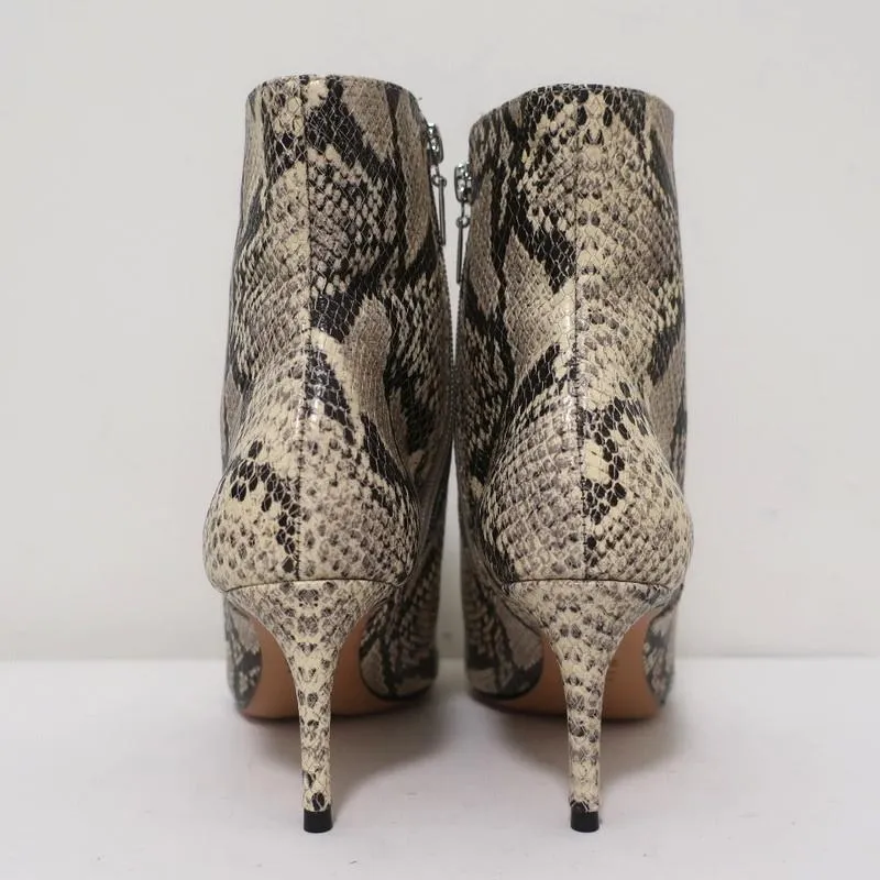Schutz Bette Booties Beige Snake-Embossed Leather Size 7.5 Ankle Boots NEW