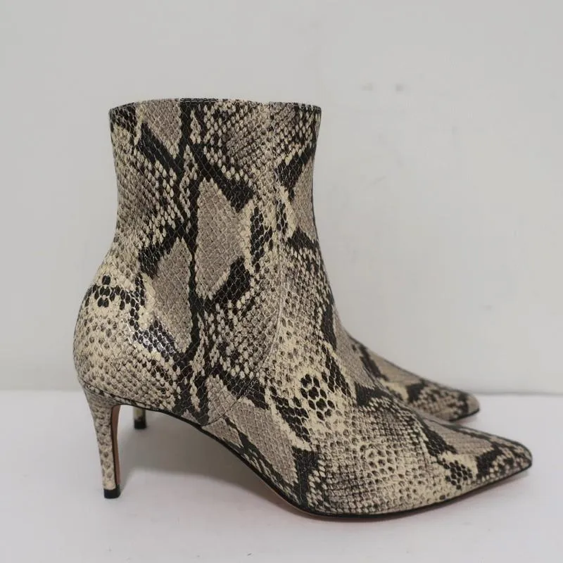 Schutz Bette Booties Beige Snake-Embossed Leather Size 7.5 Ankle Boots NEW