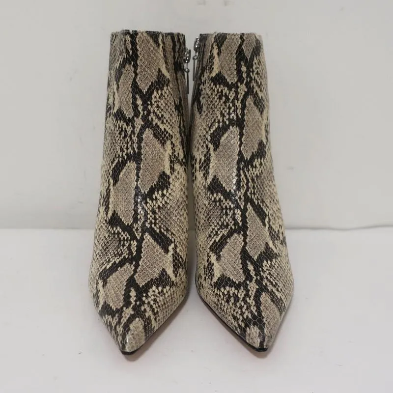 Schutz Bette Booties Beige Snake-Embossed Leather Size 7.5 Ankle Boots NEW