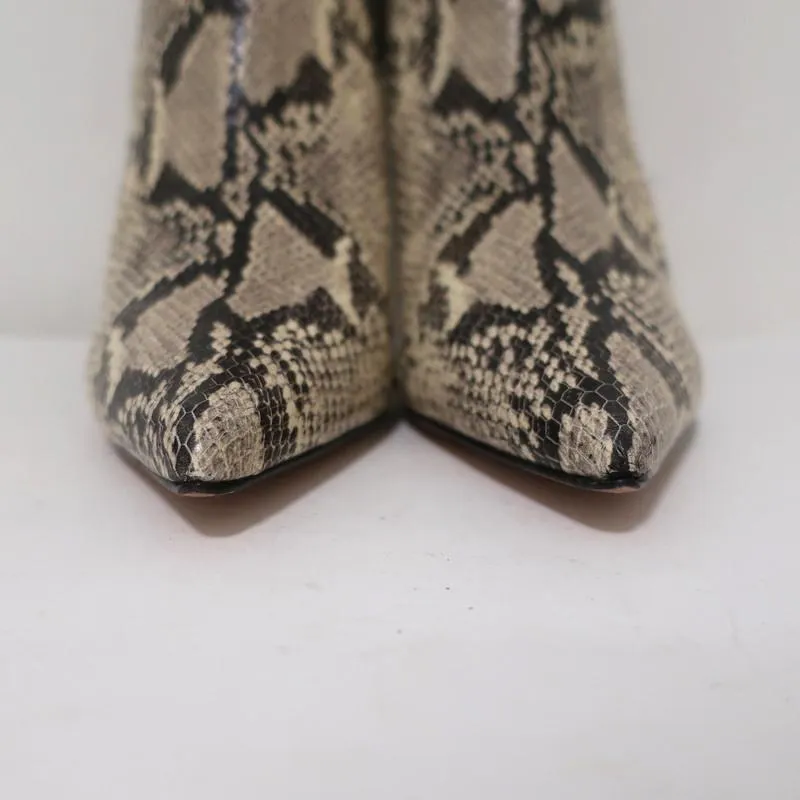 Schutz Bette Booties Beige Snake-Embossed Leather Size 7.5 Ankle Boots NEW