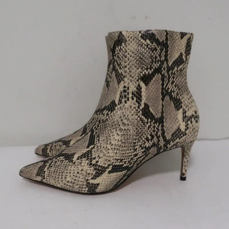 Schutz Bette Booties Beige Snake-Embossed Leather Size 7.5 Ankle Boots NEW
