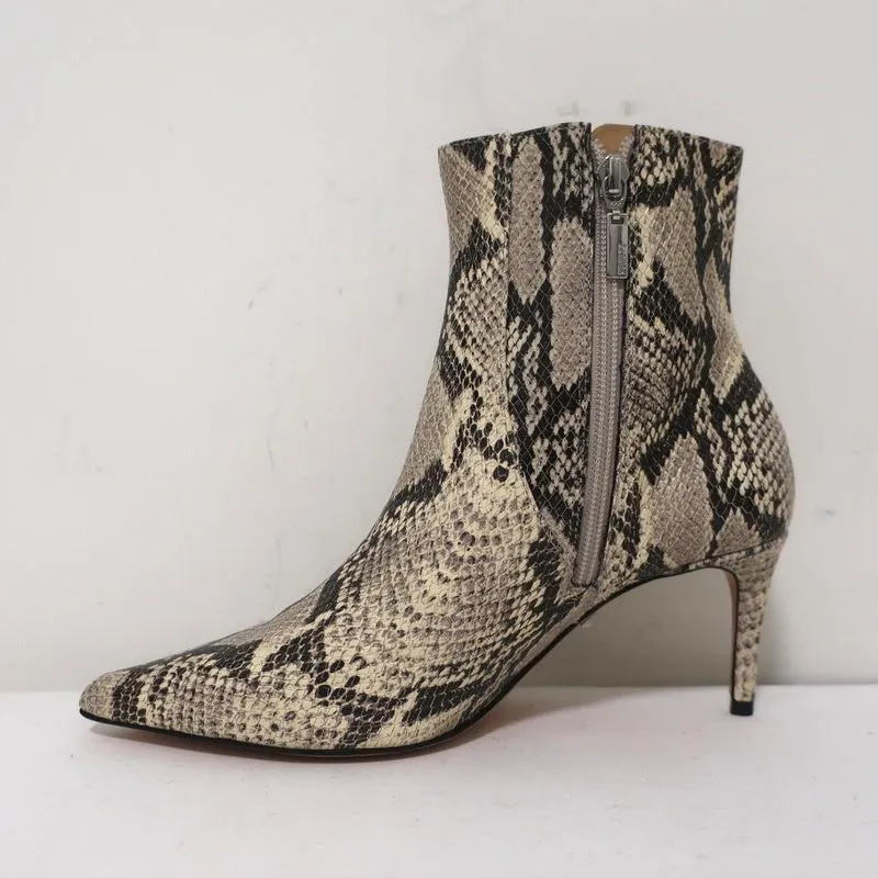 Schutz Bette Booties Beige Snake-Embossed Leather Size 7.5 Ankle Boots NEW