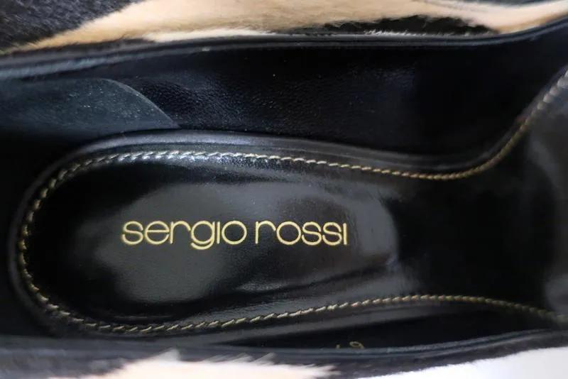 Sergio Rossi Pumps Black/Cream Giraffe Print Pony Hair Size 36 Pointed Toe Heel