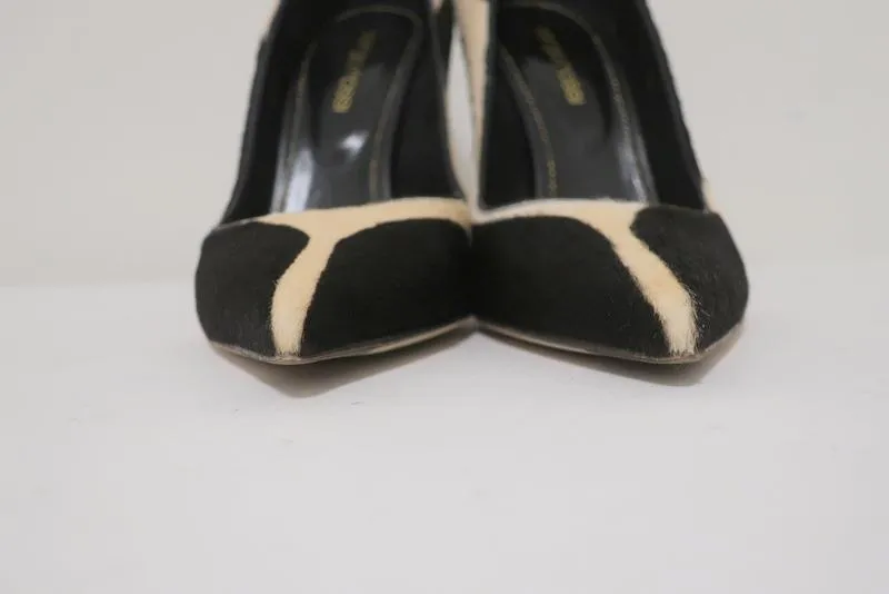 Sergio Rossi Pumps Black/Cream Giraffe Print Pony Hair Size 36 Pointed Toe Heel