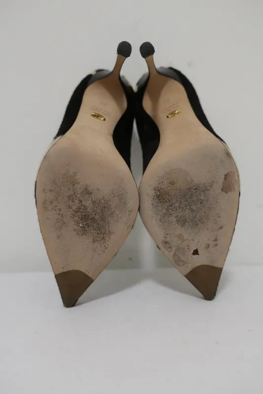 Sergio Rossi Pumps Black/Cream Giraffe Print Pony Hair Size 36 Pointed Toe Heel