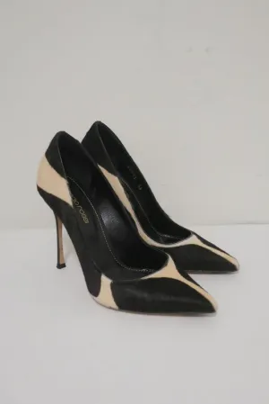 Sergio Rossi Pumps Black/Cream Giraffe Print Pony Hair Size 36 Pointed Toe Heel