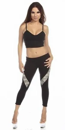 Sexy Concealment Green Digital Camo Military Athletic Crop Top - Black/Green