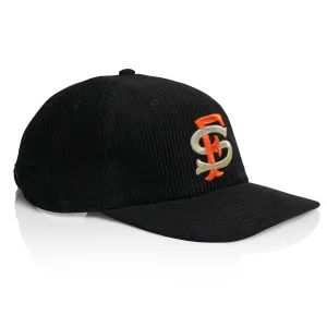 SF Logo Baseball Cap, Embroidered on Black Corduroy
