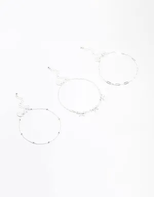 Silver Bow & Chain Mixed Anklets 3-Pack